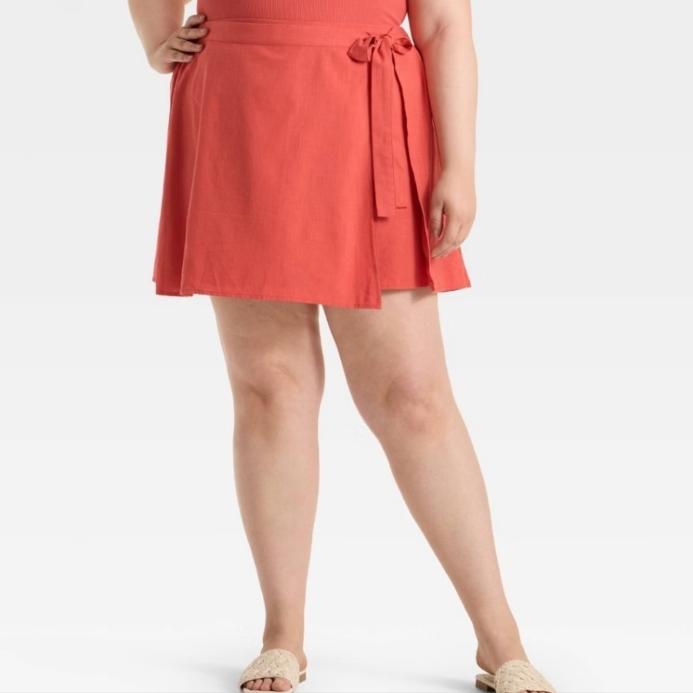 Women's Tie Mini A-Line Skirt - A New Day Rust 2X